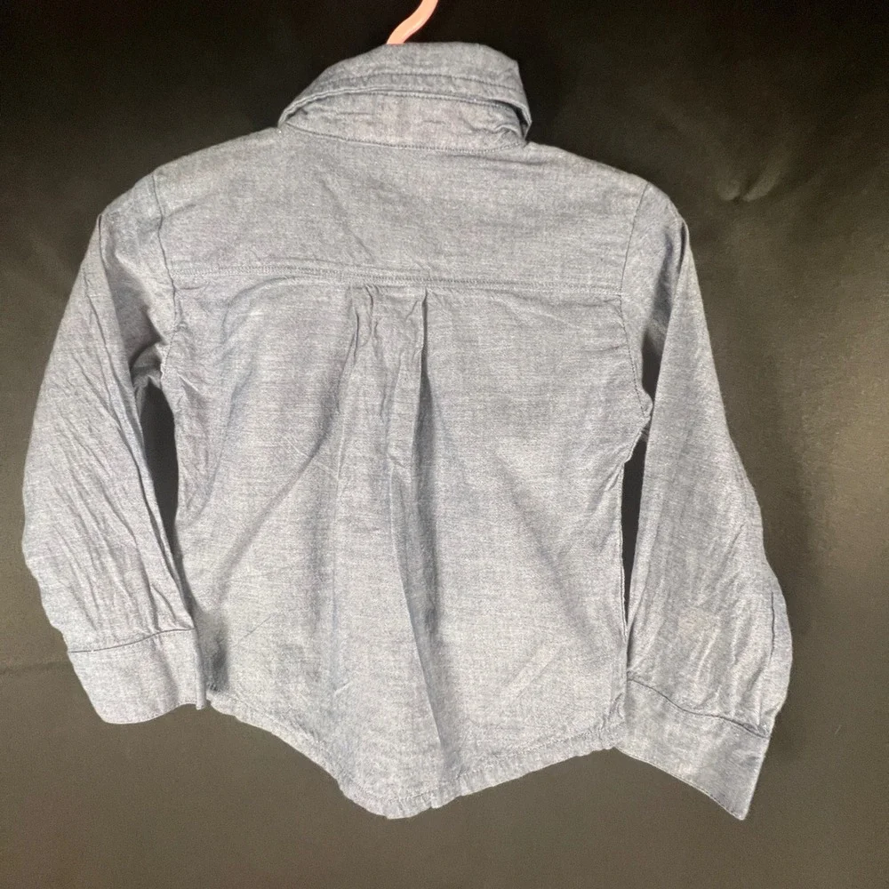 Burts Bees Baby Boys Blue Organic Cotton Chambray Button Down Shirt Sz 12 Months